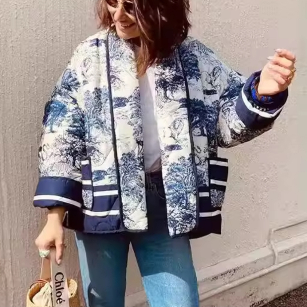 Flower Printed Jacket Casual Long Sleeve Cardigan Coat Autumn Winter Female Fash - Picture 3 of 5